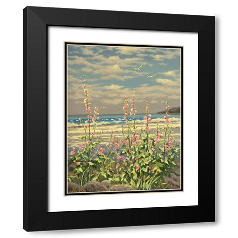Pink Flowers by the Sea Black Modern Wood Framed Art Print with Double Matting by Adamov, Alexey