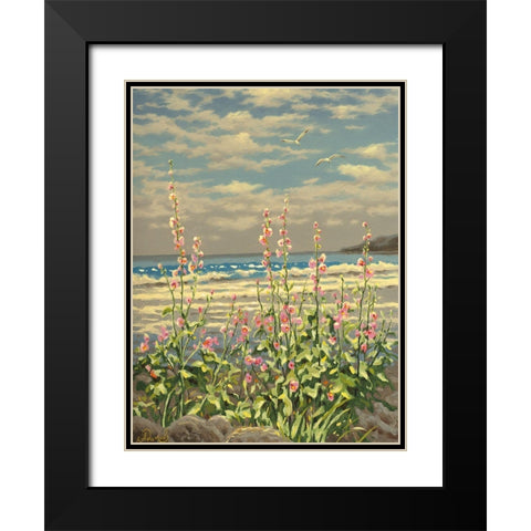 Pink Flowers by the Sea Black Modern Wood Framed Art Print with Double Matting by Adamov, Alexey