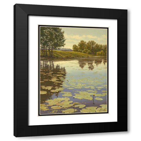 Water Lilies on the River V Black Modern Wood Framed Art Print with Double Matting by Adamov, Alexey