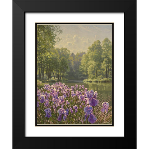 Purple Iris by the River Black Modern Wood Framed Art Print with Double Matting by Adamov, Alexey
