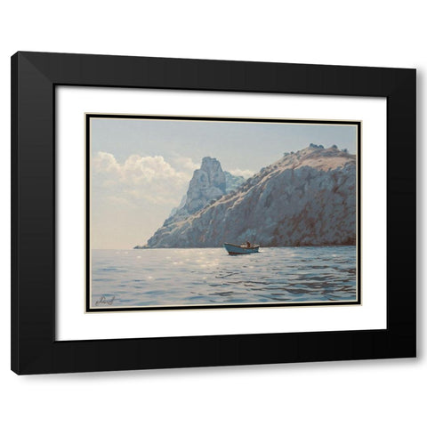 Ride by the Rocks Black Modern Wood Framed Art Print with Double Matting by Adamov, Alexey