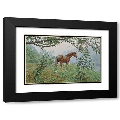 Landscape with a Horse Black Modern Wood Framed Art Print with Double Matting by Adamov, Alexey