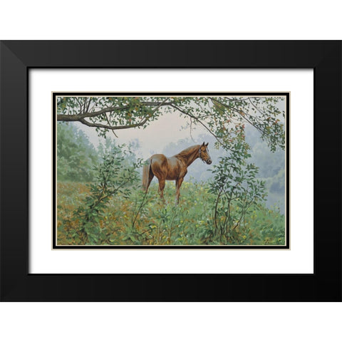 Landscape with a Horse Black Modern Wood Framed Art Print with Double Matting by Adamov, Alexey