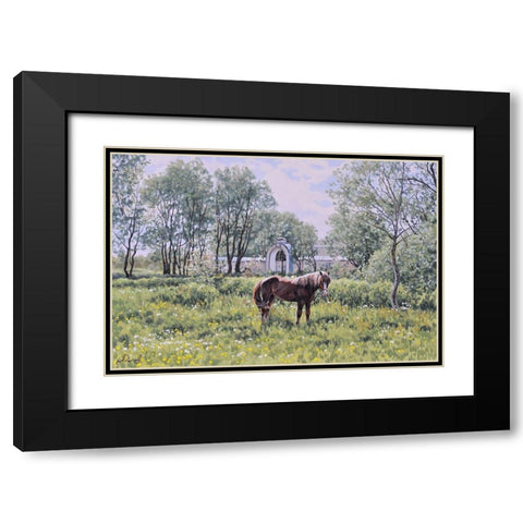 Village with a Horse Black Modern Wood Framed Art Print with Double Matting by Adamov, Alexey