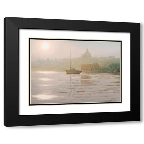 Sunny Ray over the Sea Black Modern Wood Framed Art Print with Double Matting by Adamov, Alexey