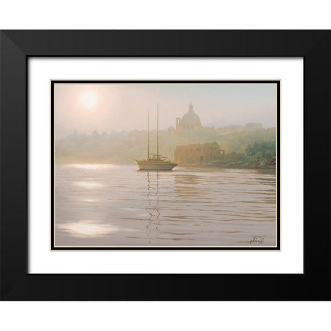 Sunny Ray over the Sea Black Modern Wood Framed Art Print with Double Matting by Adamov, Alexey