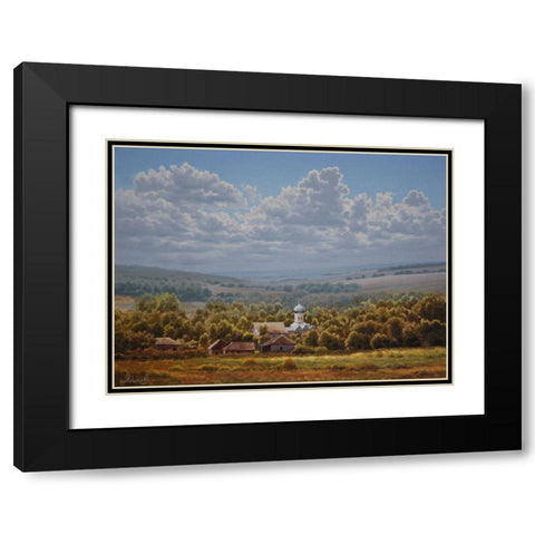 Landscape with a Churche Black Modern Wood Framed Art Print with Double Matting by Adamov, Alexey