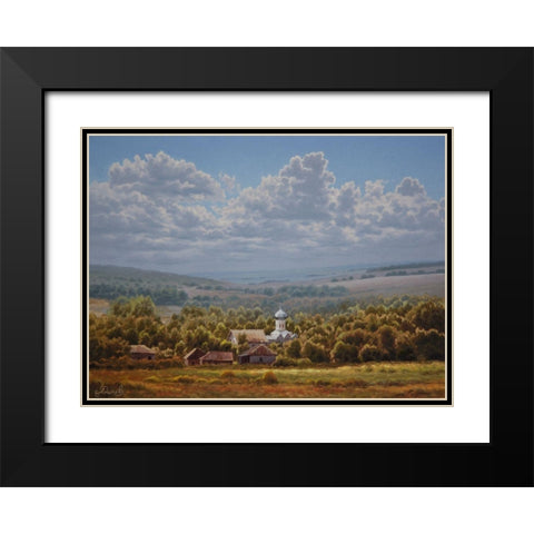 Landscape with a Churche Black Modern Wood Framed Art Print with Double Matting by Adamov, Alexey