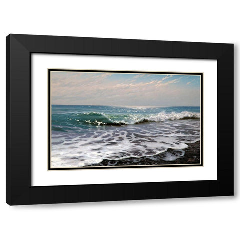 Surf Waves Black Modern Wood Framed Art Print with Double Matting by Adamov, Alexey