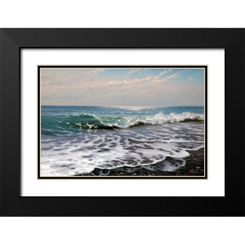 Surf Waves Black Modern Wood Framed Art Print with Double Matting by Adamov, Alexey