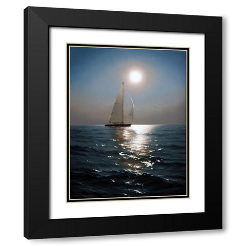 Sailboat Black Modern Wood Framed Art Print with Double Matting by Adamov, Alexey