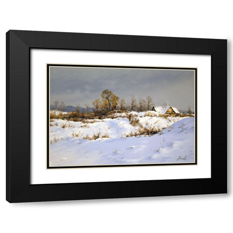 Winter Landscape Black Modern Wood Framed Art Print with Double Matting by Adamov, Alexey