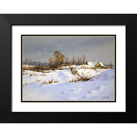 Winter Landscape Black Modern Wood Framed Art Print with Double Matting by Adamov, Alexey