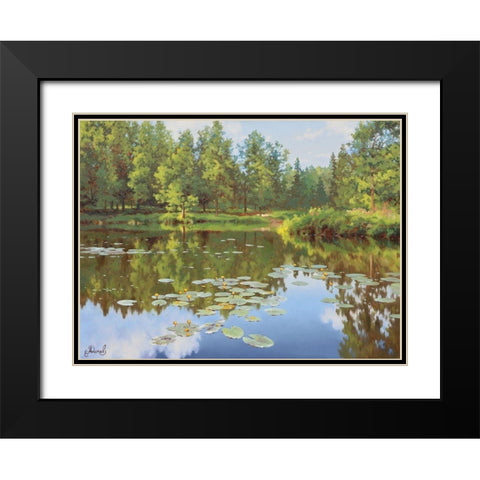 Watter Lilly Black Modern Wood Framed Art Print with Double Matting by Adamov, Alexey