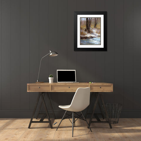 First snow by the River Black Modern Wood Framed Art Print with Double Matting by Chaney, Alan