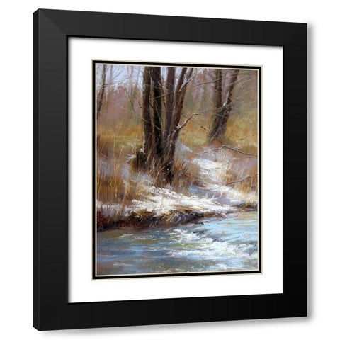 First snow by the River Black Modern Wood Framed Art Print with Double Matting by Chaney, Alan