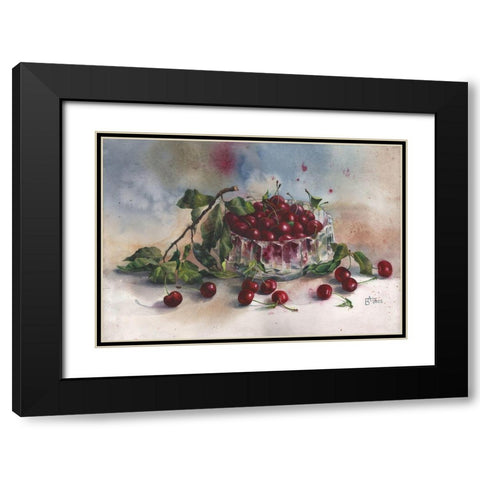 Vase with Wild Cherries Black Modern Wood Framed Art Print with Double Matting by Besedina, Anastasiia