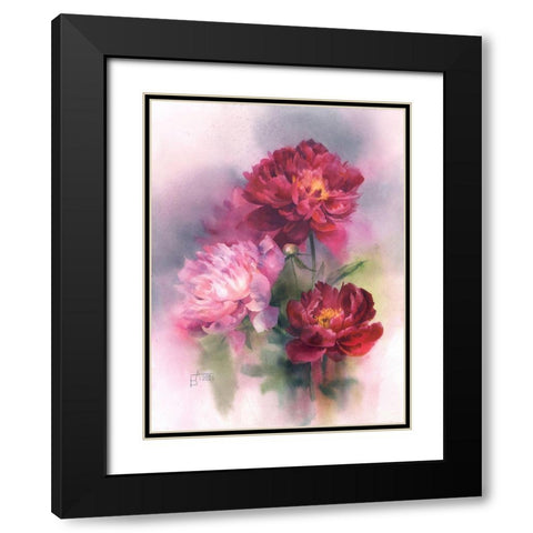 Burgundy and Pink Peonies Black Modern Wood Framed Art Print with Double Matting by Besedina, Anastasiia