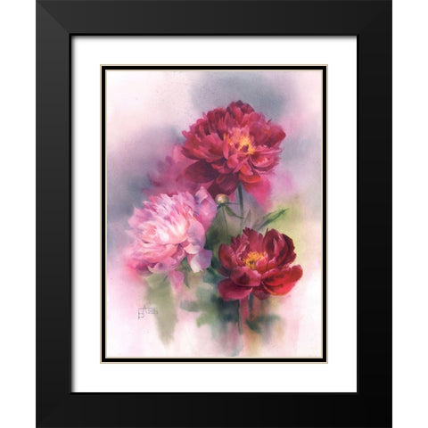 Burgundy and Pink Peonies Black Modern Wood Framed Art Print with Double Matting by Besedina, Anastasiia