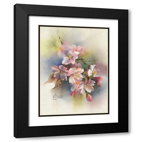 Rose Branch II Black Modern Wood Framed Art Print with Double Matting by Besedina, Anastasiia