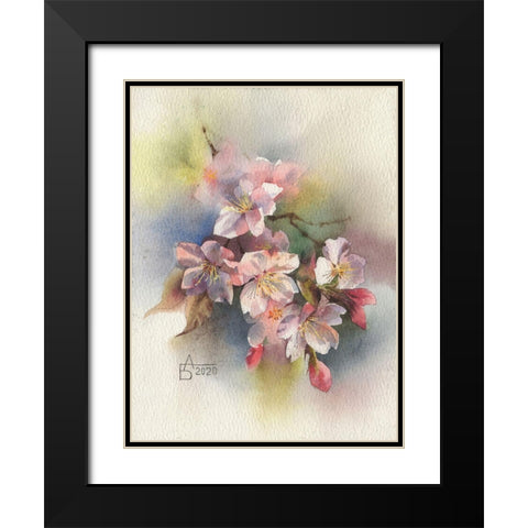 Rose Branch II Black Modern Wood Framed Art Print with Double Matting by Besedina, Anastasiia