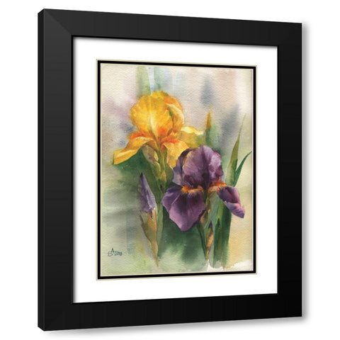 Yellow and Purple Iris Black Modern Wood Framed Art Print with Double Matting by Besedina, Anastasiia