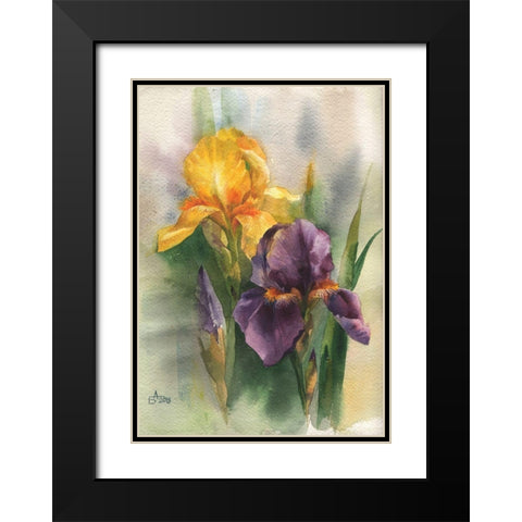 Yellow and Purple Iris Black Modern Wood Framed Art Print with Double Matting by Besedina, Anastasiia