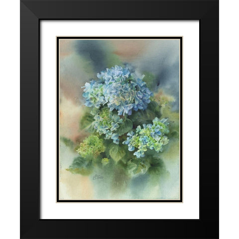 Blue Hydrangea Black Modern Wood Framed Art Print with Double Matting by Besedina, Anastasiia
