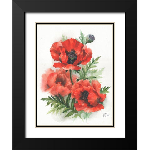 Red Poppies Black Modern Wood Framed Art Print with Double Matting by Besedina, Anastasiia