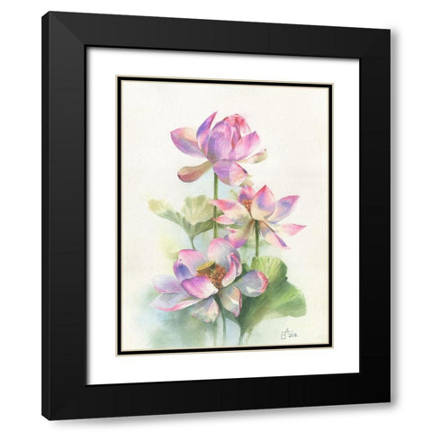 Lotos Black Modern Wood Framed Art Print with Double Matting by Besedina, Anastasiia