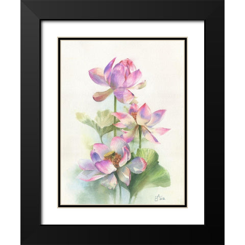 Lotos Black Modern Wood Framed Art Print with Double Matting by Besedina, Anastasiia