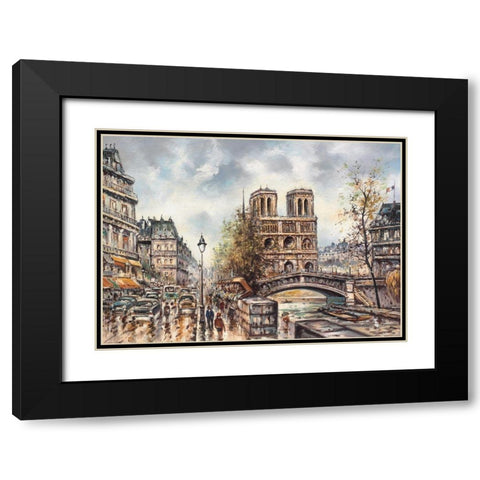 Paris View IV Black Modern Wood Framed Art Print with Double Matting by Bertrand, Yves