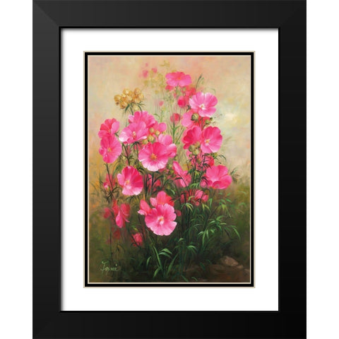 Red Flowers Black Modern Wood Framed Art Print with Double Matting by Fasani