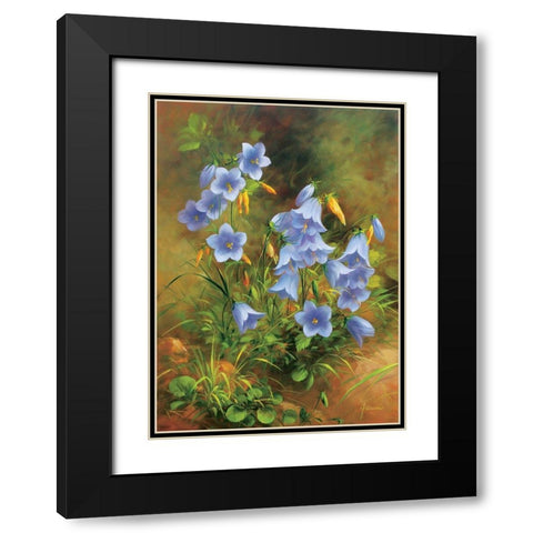 Blue Flowers Black Modern Wood Framed Art Print with Double Matting by Fasani