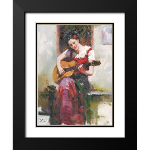 A Girl with Guitar Black Modern Wood Framed Art Print with Double Matting by Noches, Fernando
