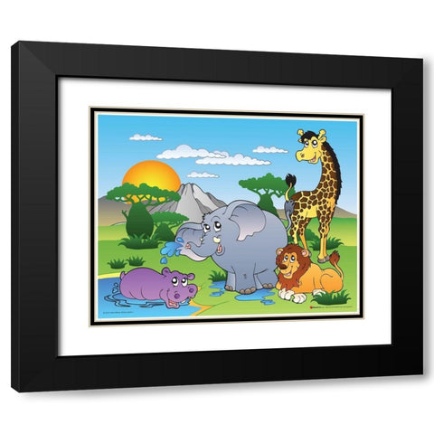 Happy African Animals Black Modern Wood Framed Art Print with Double Matting by Viskova, Klara