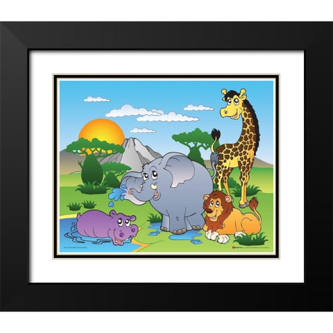 Happy African Animals Black Modern Wood Framed Art Print with Double Matting by Viskova, Klara