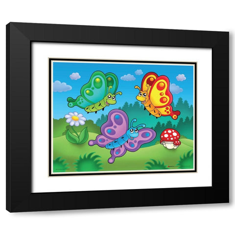 Happy Butterflies Black Modern Wood Framed Art Print with Double Matting by Viskova, Klara