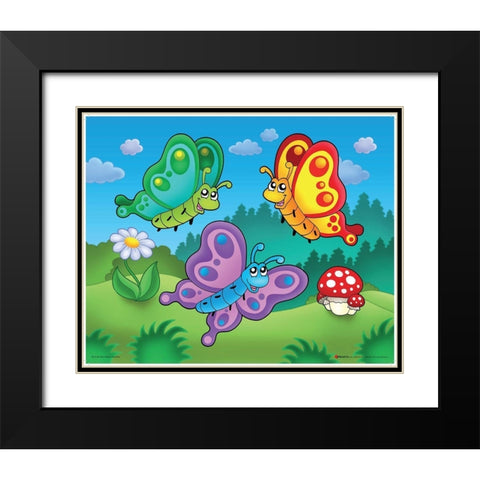 Happy Butterflies Black Modern Wood Framed Art Print with Double Matting by Viskova, Klara