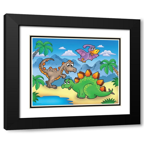 Lucky Dinosaur Black Modern Wood Framed Art Print with Double Matting by Viskova, Klara