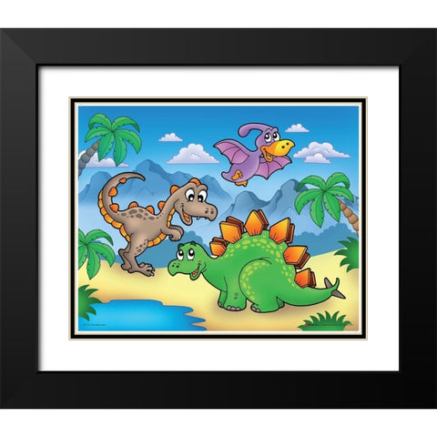 Lucky Dinosaur Black Modern Wood Framed Art Print with Double Matting by Viskova, Klara
