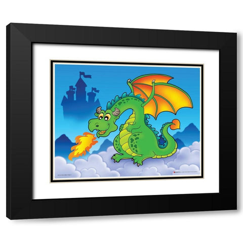 Happy Green Dragon Black Modern Wood Framed Art Print with Double Matting by Viskova, Klara