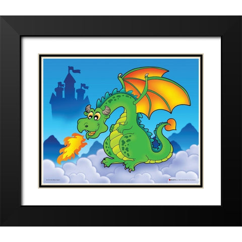 Happy Green Dragon Black Modern Wood Framed Art Print with Double Matting by Viskova, Klara
