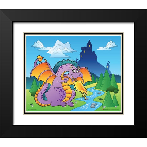 Happy Pink Dragon Black Modern Wood Framed Art Print with Double Matting by Viskova, Klara