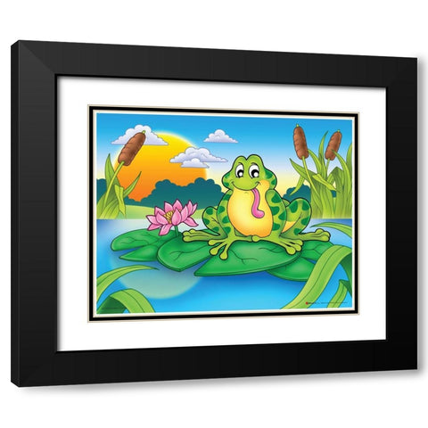 Lucky Frog Black Modern Wood Framed Art Print with Double Matting by Viskova, Klara