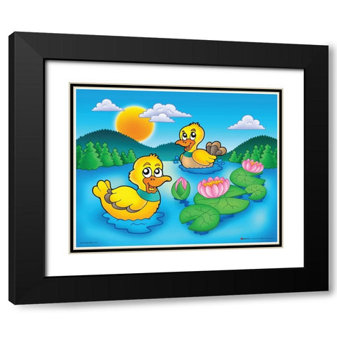Smiling Ducks Black Modern Wood Framed Art Print with Double Matting by Viskova, Klara