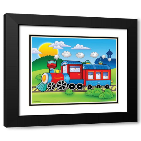 Red Train Black Modern Wood Framed Art Print with Double Matting by Viskova, Klara