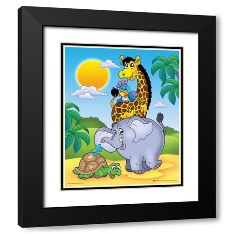 Happy African Animals II Black Modern Wood Framed Art Print with Double Matting by Viskova, Klara