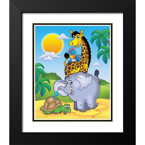 Happy African Animals II Black Modern Wood Framed Art Print with Double Matting by Viskova, Klara
