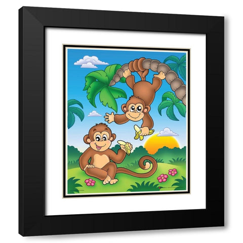 Happy Monkies Black Modern Wood Framed Art Print with Double Matting by Viskova, Klara